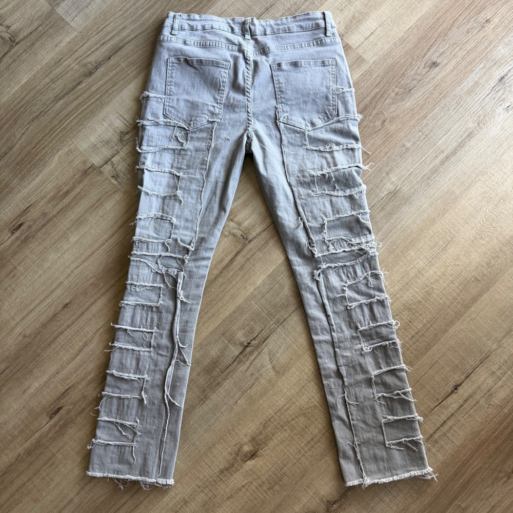 Vintage Pants Mens XL Gray Distressed Deconstructed Frayed Punk Denim Jeans
